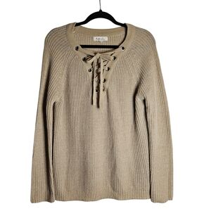 Endless Love Women's Beige V-Neck Lace Up Sweater Oversized Granola‎ Lg